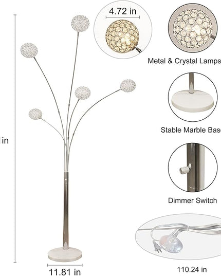 Depuley 5-Light Modern LED Floor Lamp, Adjustable Metal Tall Standing Lamps with Marble Base, Dimmable Arc Floor Lamp with Flexible Rotating Lights for Living Room, Bedroom(Silver, G9 Bulbs Included) - LeafyLoom