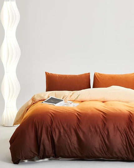 Wellboo Orange Gradient Comforter Sets Queen Yellow and Orange Velvet Bedding Comforters Women Modern Plain Orange Brown Flannel Quilts Farmhouse Abstract Art Orange Plush Blanket Winter Fuzzy Bed - LeafyLoom