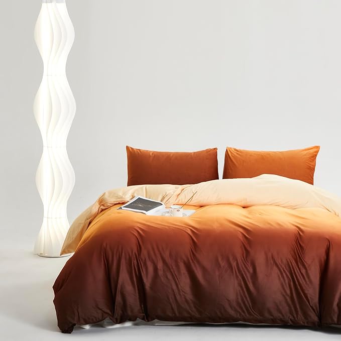 Wellboo Orange Gradient Comforter Sets King Yellow and Orange Velvet Bedding Comforters Women Modern Plain Orange Brown Flannel Quilts Farmhouse Abstract Art Orange Plush Blanket Winter Fuzzy Bed - LeafyLoom