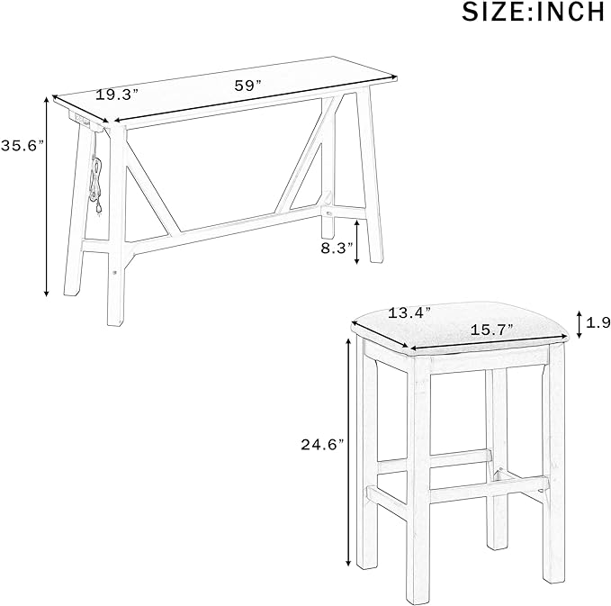 NicBex Kitchen Table Chairs Set of 4 Dining Table Set Multipurpose Home Kitchen Dining Bar Table Set with 3 Upholstered Stools for Home & Kitchen Dining Room, Gray - LeafyLoom