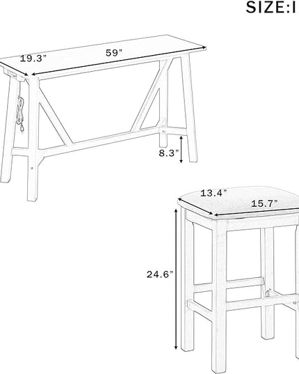 Multipurpose Upholstered Stools, Easy to Assemble, Weight Capacity 350 LBS, for Living, Guest Room, Home Bar, Kitchen, 3 Piece Dining Table Set, Walnut 35 - LeafyLoom
