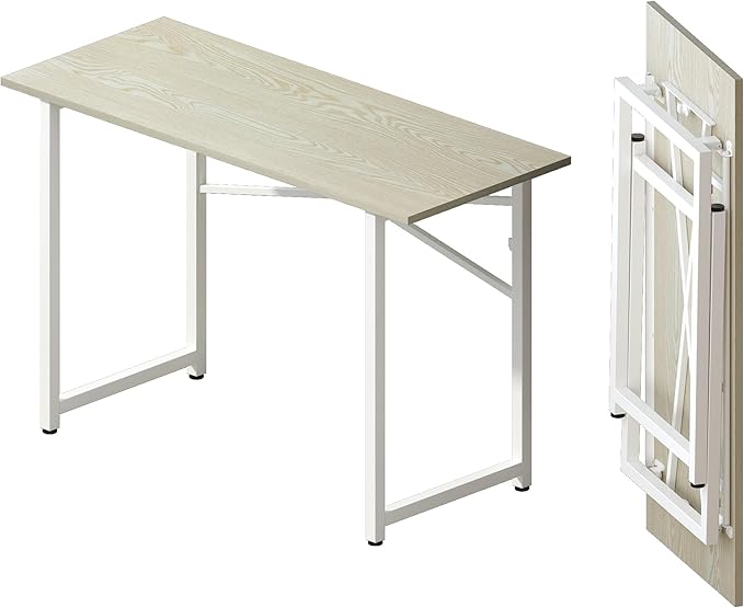 47 inch Folding Desk, Writing Gaming Computer Camping Table, No Assembly Required Home Office Desk, Natural and White - LeafyLoom