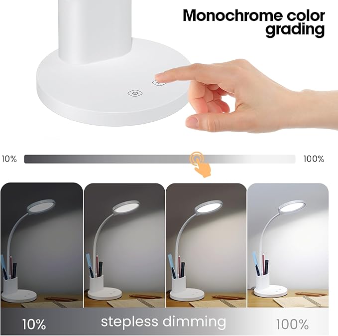 Desk Lamps for Home Office with Pen Holder/Organizer,6 Color Modes,Stepless Dimming,Study Desk Lamp for Kids,LED Desk Light Gooseneck Eye-Caring Lamp with Phone Stand/Storage,College Dorm Essentials - LeafyLoom