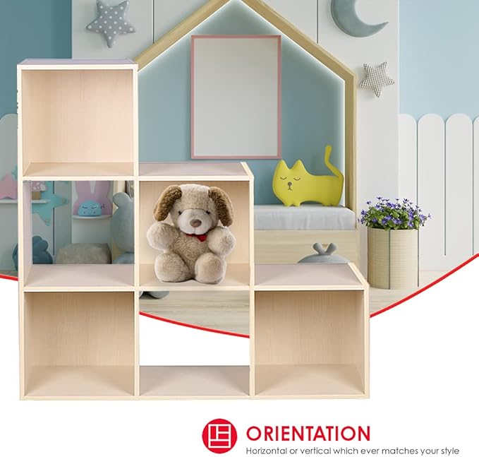 Home Basics Open and Enclosed Cube MDF Storage Organizer, Oak (6-Cube Tiered) - LeafyLoom