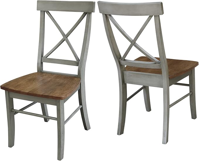 International Concepts X-Back, Set of 2 Chair, Distressed Hickory/Stone - LeafyLoom