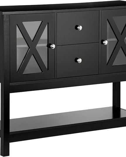 HOMCOM Coffee Bar Cabinet, Sideboard Buffet Cabinet, Kitchen Cabinet with Storage Drawers and Glass Door for Living Room, Entryway, Black - LeafyLoom
