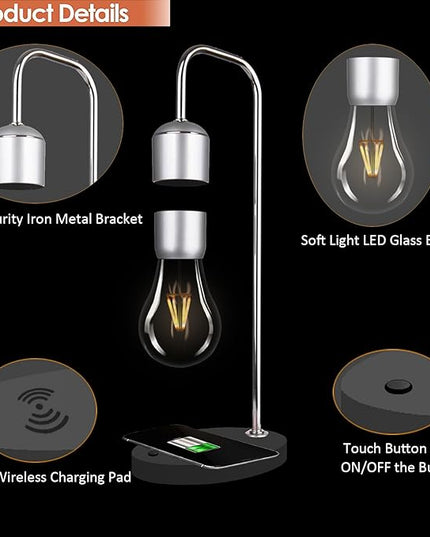 Magnetic Levitating Lamp with Wireless Phone Charger for iPhone Pro Max Floating Light Bulb LED Night Light Table Lamp Levitation Desk Lamp for Christmas Gift Bedroom Office Decoration - LeafyLoom