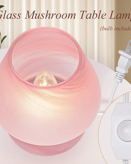 Mushroom Lamp Cute Table Lamp for Bedroom Nightstand Soft Light Pink, Small Glass Nightlight Stepless Dimmable Desk Lamp for Dining, Living, Nursery, Vanity, Home Decor Gift for Girls Women - LeafyLoom
