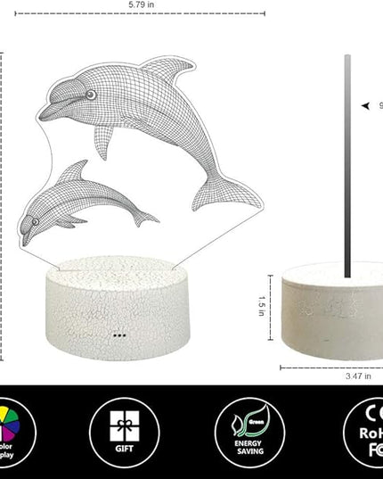Dolphin Girls Gifts Dolphin Lamp 16 Colors Change with Remote Control 3D Optical Illusion Dolphin Decor Light As a Birthday Gift Ideas for Baby and Kids - LeafyLoom