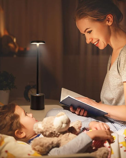 Cordless Table Lamp Rechargeable LED Touch Lamp, 5000mAh Battery Operated Lamp, 3 Color Stepless Dimming Table Light Desk Lamp for Restaurant/Bedroom/Bars/Patio/Indoor/Outdoor(Black) - LeafyLoom