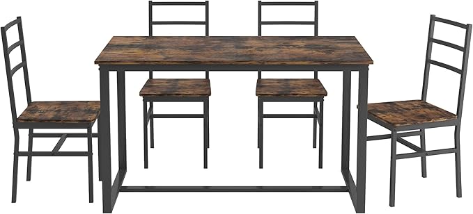 NicBex Dining Table Set for 4 Kitchen Table and Chairs Five-Piece Set Table and Chair with Backrest for Kitchen, Bar, Living Room, Breakfast Nook, Industrial Style, Solid Structure, Brown - LeafyLoom