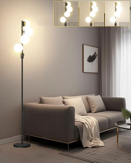 Lightdot 64IN Dimmable (Brightness Adjustable) Globe Floor Lamp, Black Standing Lamps with 4PCS 3000K G9 Bulbs Soft Warm White Eye Care, Mid Century Modern Floor Lamp for Living Room - LeafyLoom