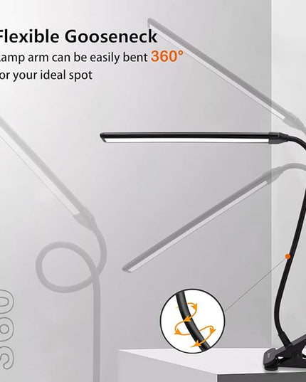 Clamp on Lamp, Clip Light, Desk Lamps 3 Color Temperature Setting, 10 Brightness Levels, 2m USB Cord Power Supply and AC Adapter Included, Pack of 2 (Black) - LeafyLoom
