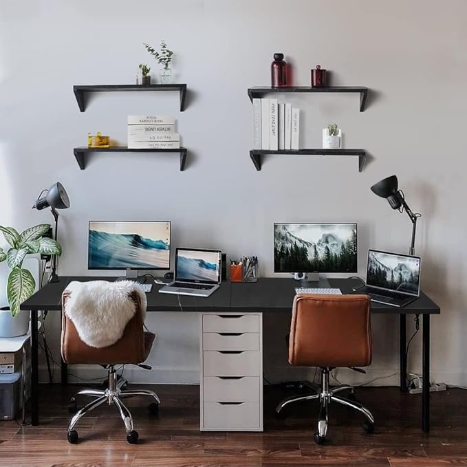 Kaboon Universal Tabletop 45.67"x23.62", Solid One-Piece Melamine Table Top, Double Desk L-Desk DIY, Home and Office,Cloud Atlas/Black Marble - LeafyLoom