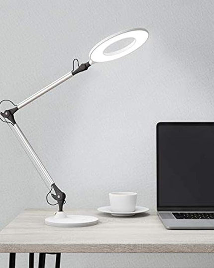 Lavish Home LED Desk Lamp - Swing Arm Architect Lamp - Adjustable Natural Sun Lighting for Home Office, Bedroom, or Dorm Room (White) - LeafyLoom