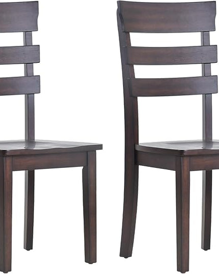 COLAMY Wooden Dining Chairs Set of 2, Ladder High Back Kitchen Side Chair, Farmhouse Armless Dining Room Chairs with Adjustable Foot Pegs, Cherry - LeafyLoom