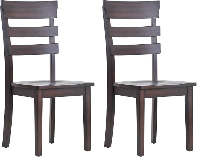 COLAMY Wooden Dining Chairs Set of 2, Ladder High Back Kitchen Side Chair, Farmhouse Armless Dining Room Chairs with Adjustable Foot Pegs, Cherry - LeafyLoom
