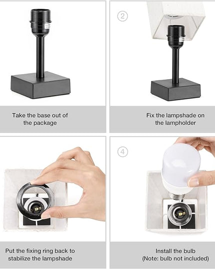 Small Table Lamp for Bedroom - Bedside Lamps for Nightstand, Minimalist Night Stand Light Lamp with Square Fabric Shade, Desk Reading Lamp for Kids Room Living Room Office Dorm - LeafyLoom