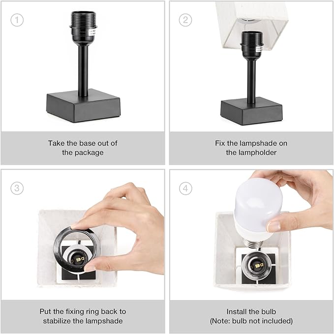Small Table Lamp for Bedroom - Bedside Lamps for Nightstand, Minimalist Night Stand Light Lamp with Square Fabric Shade, Desk Reading Lamp for Kids Room Living Room Office Dorm - LeafyLoom