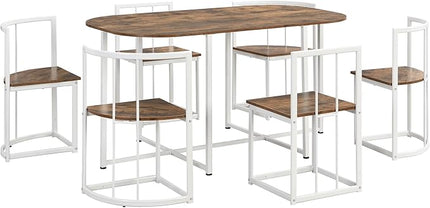 7-Piece Modern Dining, Wooden Kitchen Room Table Set with 6 Upholstered Chairs-Elegantly Shaped Legs and Comfortable Seating, White+Cherry - LeafyLoom