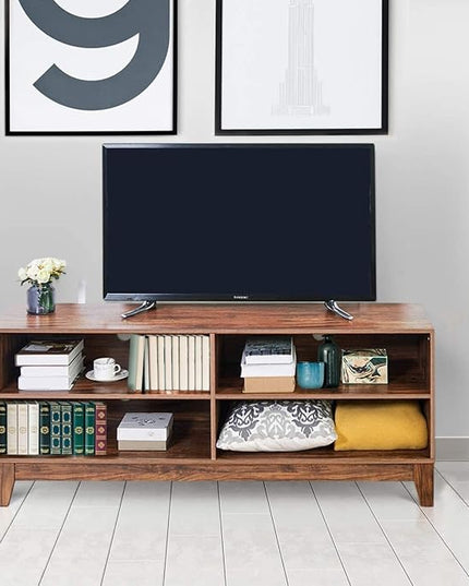 LUARANE TV Stand for TVs, up to 55 65 Inch, Console Table Cabinet MDF Storage Console, with 4 Open Storage Shelves, 4 Cord Management Holes, for Living Room and Entertainment Room (Dark-brown) - LeafyLoom