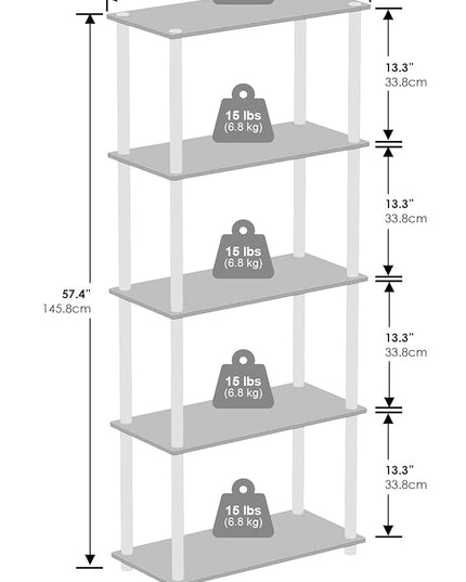Furinno Turn-N-Tube 5-Tier Multipurpose Compact Display Rack, Shelving Unit, Bookcase, Dark Cherry/Black - LeafyLoom