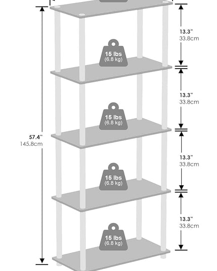 Furinno Turn-N-Tube 5-Tier Multipurpose Compact Display Rack, Shelving Unit, Bookcase, Light Cherry/Black - LeafyLoom