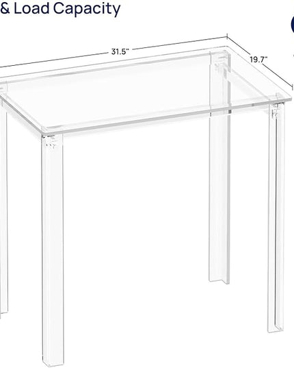 HMYHUM Small Acrylic Desk for Small Spaces, 31.5" L x 19.7" W x 29.5" H, Clear Desk for Home Office for Laptop, Study, Writing, Vanity Table with Rectangular Legs, Modern, Easy Assembly - LeafyLoom