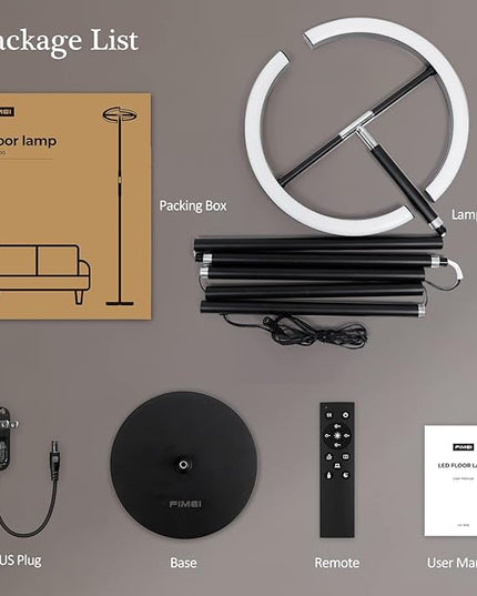 FIMEI Split Floor Lamp for Living Room, Modern Bright LED Standing Lamp, Eye-Protection Stepless Dimmable and 3000K-6000K, for Bedroom Office, Black - LeafyLoom