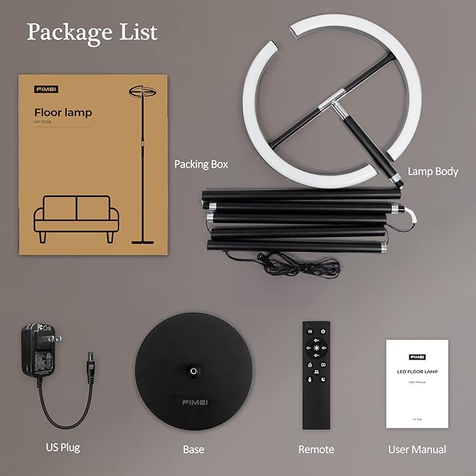 FIMEI Split Floor Lamp for Living Room, Modern Bright LED Standing Lamp, Eye-Protection Stepless Dimmable and 3000K-6000K, for Bedroom Office, Black - LeafyLoom