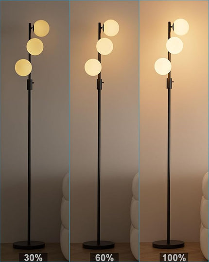 Lightdot Dimmable (Brightness Adjustable) Globe Floor Lamp, Black Pole Standing Lamps with 3PCS 3000K G9 Bulbs, Mid Century Modern Floor Lamp for Living Room - LeafyLoom