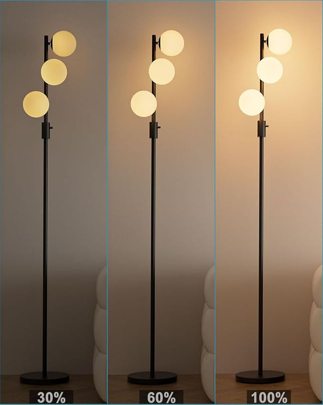 Lightdot Dimmable (Brightness Adjustable) Globe Floor Lamp, Black Pole Standing Lamps with 3PCS 3000K G9 Bulbs, Mid Century Modern Floor Lamp for Living Room - LeafyLoom