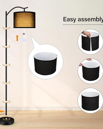 BoostArea Floor Lamp for Living Room,Arc Floor Lamp with Remote Control,Stepless Dimmable Brightness & Colors Temperature 2700k-6500k,Modern Standing Lamp for Bedroom Study Room Office,Black - LeafyLoom