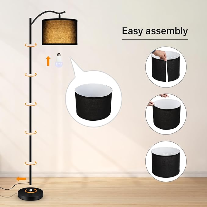 BoostArea Floor Lamp for Living Room,Arc Floor Lamp with Remote Control,Stepless Dimmable Brightness & Colors Temperature 2700k-6500k,Modern Standing Lamp for Bedroom Study Room Office,Black - LeafyLoom