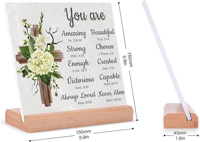 TIKTREE Christian Gifts, Religious Gifts for Women Faith, Catholic Spiritual Gifts with Bible Verse, Christian Home Desk Decor with Wood Stand - LeafyLoom