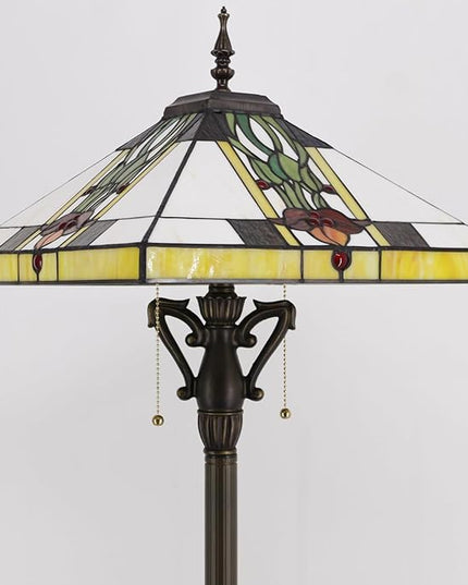 Tiffany Floor Lamp Mission Style Stained Glass Standing Reading Light 16X16X64 Inch Tulip Flower - LeafyLoom