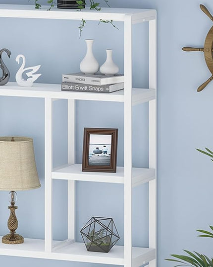 LVB 6 Tier Tall White Bookshelf, Big Metal Wooden Book Shelves Storage, Modern Large Bookcases and Bookshelves 6 Shelf, Farmhouse Open Vertical Display Book Shelf for Bedroom Living Room Office, White - LeafyLoom