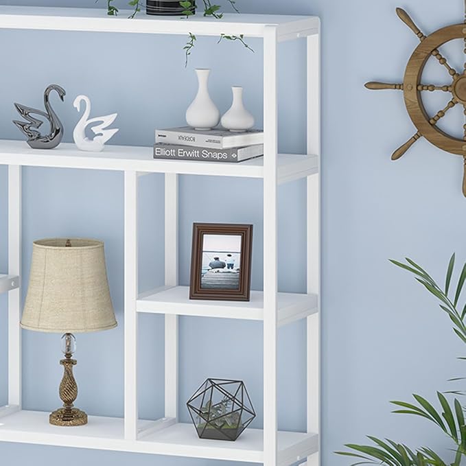 LVB 6 Tier Tall White Bookshelf, Big Metal Wooden Book Shelves Storage, Modern Large Bookcases and Bookshelves 6 Shelf, Farmhouse Open Vertical Display Book Shelf for Bedroom Living Room Office, White - LeafyLoom