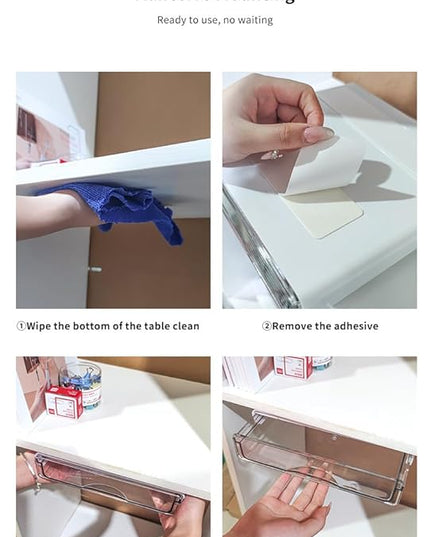 Under Desk Storage Drawer Kit, Clear Under Desk Storage Large and Narrow Drawers 3 PCS Combo for Home Bedroom Office Kitchen Organization - LeafyLoom