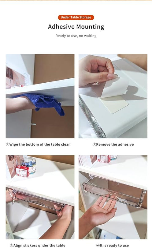 Under Desk Storage Drawer Kit, Clear Under Desk Storage Large and Narrow Drawers 3 PCS Combo for Home Bedroom Office Kitchen Organization - LeafyLoom