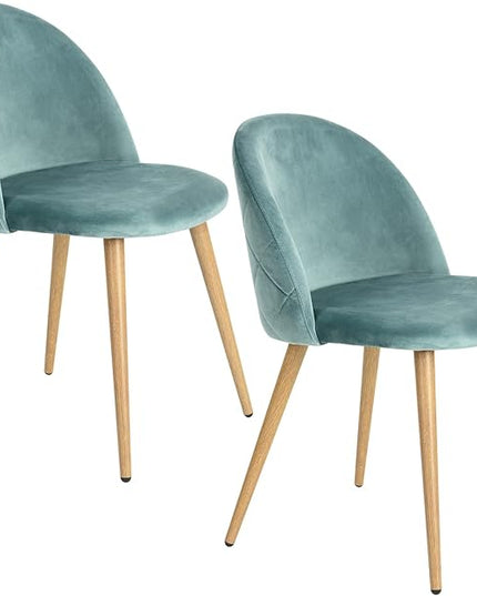 FurnitureR Upholstered Velvet Dining Chair Mid Back Armless with Wood Legs for Home Kitchen Bedroom Living Room, Set of 2, Aqua - LeafyLoom