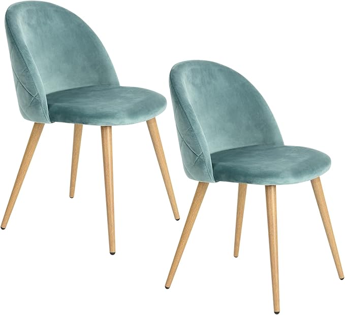 FurnitureR Upholstered Velvet Dining Chair Mid Back Armless with Wood Legs for Home Kitchen Bedroom Living Room, Set of 2, Aqua - LeafyLoom