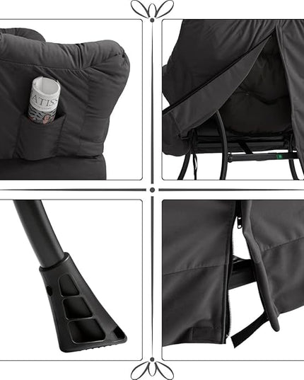 AbocoFur Fabric Lazy Chair with Foldable Ottoman, Accent Comfy Lounge Arm Chair and Folding Footrest Stool Set, Leisure Sofa Reading Chair and Footstool for Living Room, Bedroom, Dorm, Smoky Grey - LeafyLoom