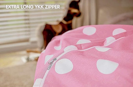 Wekapo Stuffed Animal Storage Bean Bag Chair Cover for Kids | Stuffable Zipper Beanbag for Organizing Children Plush Toys Large Premium Cotton Canvas (Pink Dot, XX-Large) - LeafyLoom