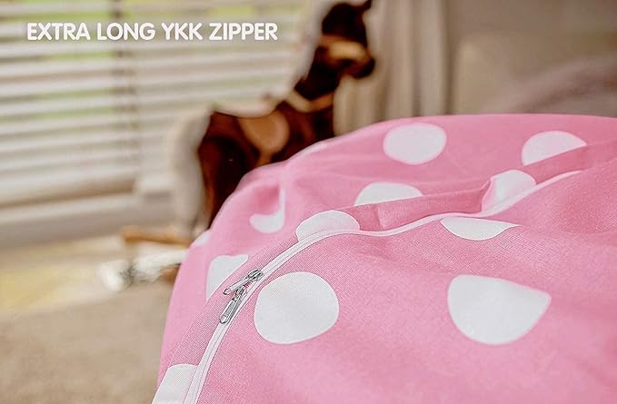 Wekapo Stuffed Animal Storage Bean Bag Chair Cover for Kids | Stuffable Zipper Beanbag for Organizing Children Plush Toys Large Premium Cotton Canvas (Pink Dot, XX-Large) - LeafyLoom