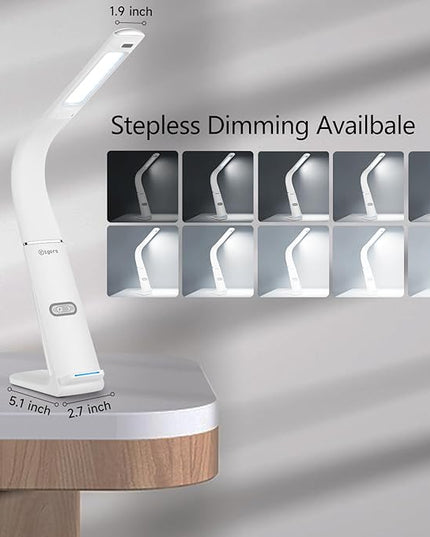 LED Desk Lamp with USB Charging Port, 10W wireless charger, Stepless dimmable, 3 Color Modes, Desk Lights for Home Office, Office Desk Lamp Eye Caring Reading Light, Gesture Control Table Lamp - LeafyLoom