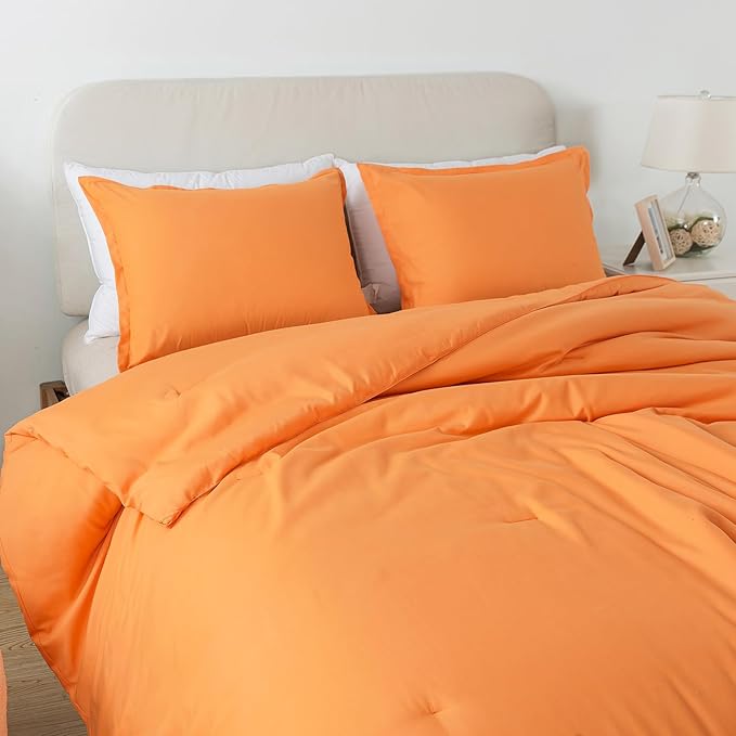Burnt Orange Comforter Set Twin Size, Solid Terracotta Down Alternative Soft Boho Bedding Comforter Set, Fluffy Microfiber Comforter (68"x90") for All Seasons with Pillowcase - LeafyLoom