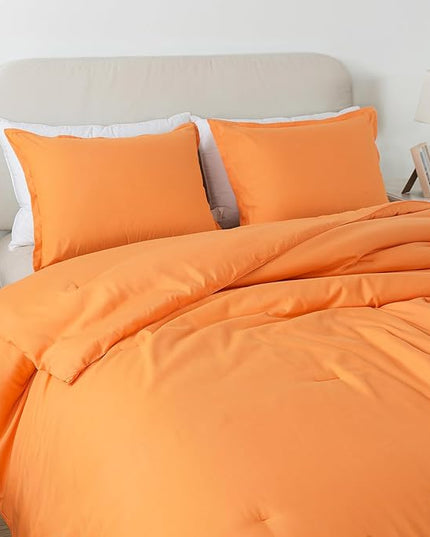 Full Size Burnt Orange Comforter Set, Solid Terracotta Down Alternative Soft Boho Bedding Comforter Set, Breathable Fluffy Microfiber Rust Comforter for All Seasons with Pillowcases - LeafyLoom