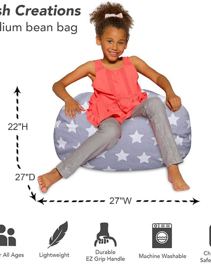 Posh Creations Bean Bag Chair for Kids, Teens, and Adults Includes Removable and Machine Washable Cover, Canvas White Stars on Gray, 27in - Medium - LeafyLoom