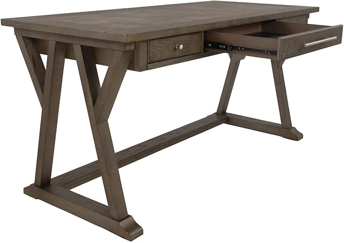 Signature Design by Ashley Luxenford Rustic Farmhouse 60" Home Office Desk with Drawers, Distressed Gray - LeafyLoom